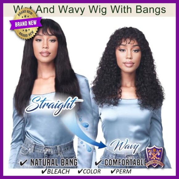 22 Inch Deep Wave Human Hair Wig with Bangs Glueless Non-Lace Front main image 5